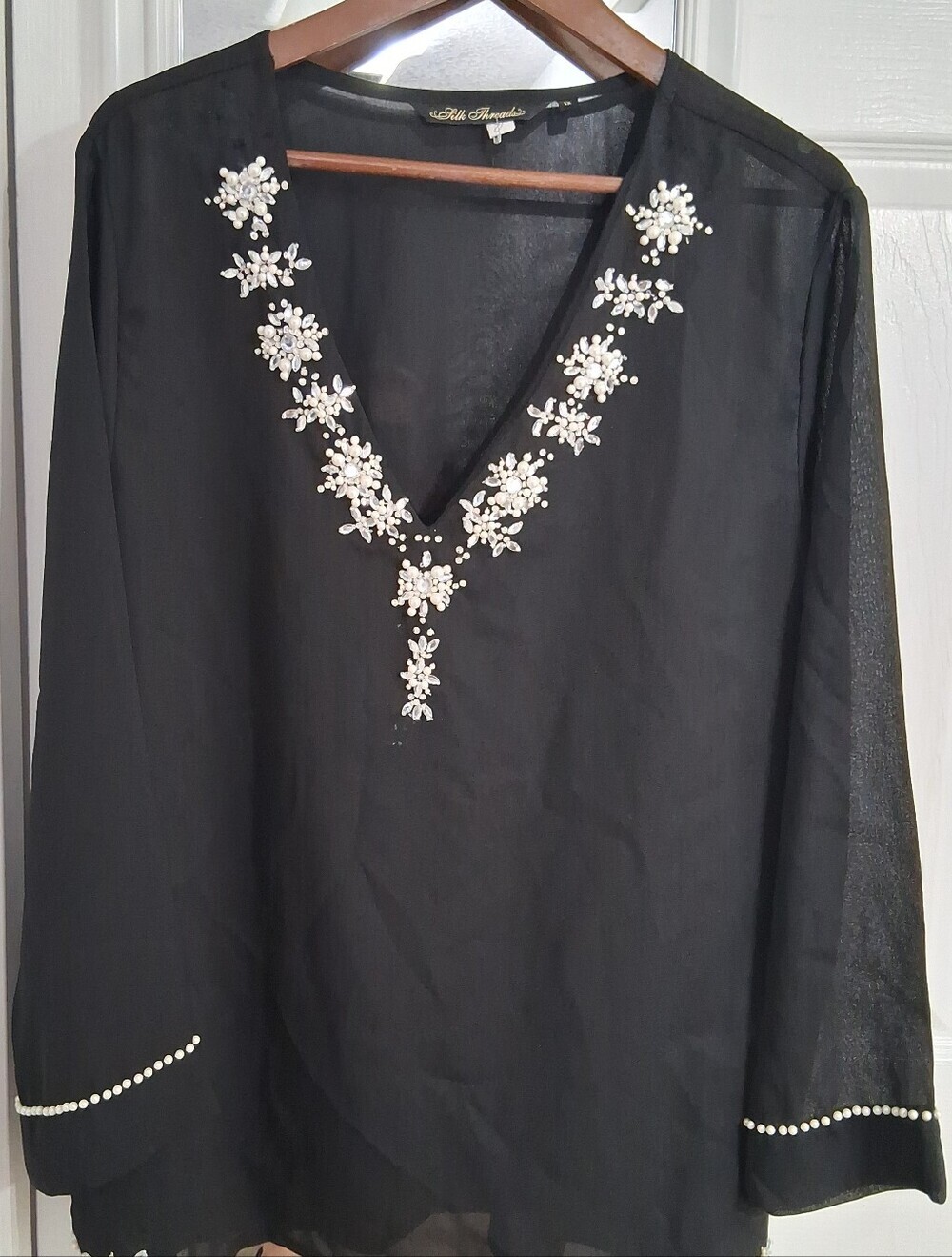 Silk Threads Embellished Semi Sheer Tunic/Cover Up    Size 1X